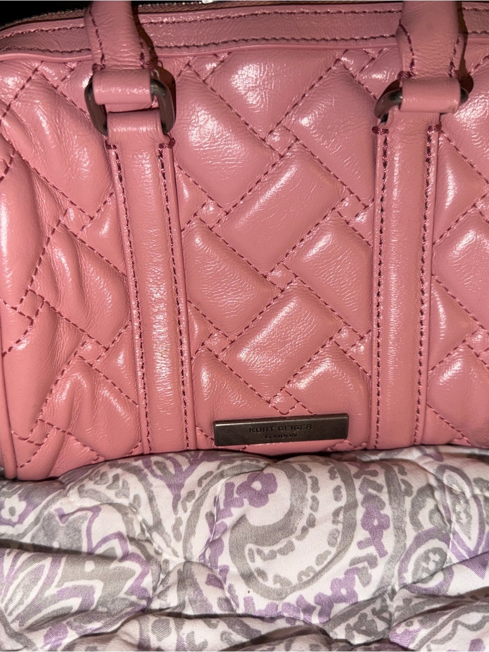 Quilted Pink Leather Top-Handle Women's Bag - Picture 2 of 9